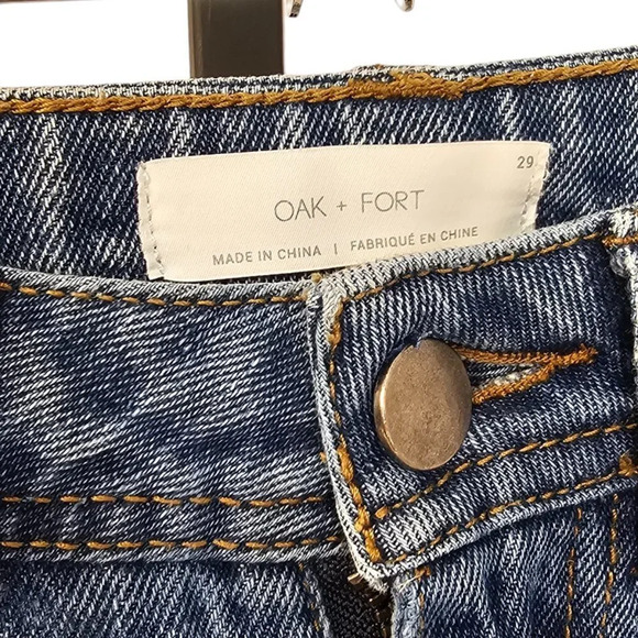 Oak + Fort Womens High Rise Straight Leg Distressed Jeans  Blue Size 29 - Picture 5 of 8